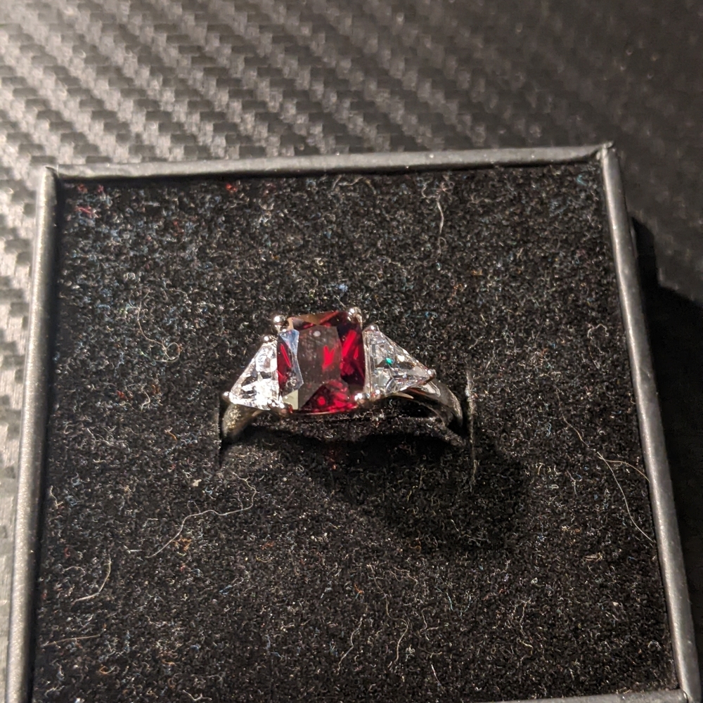 Vintage Nataliya V Collister Red Glass and Crystal Ring